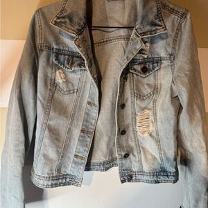 Light Blue Distressed Women's Denim Jacket